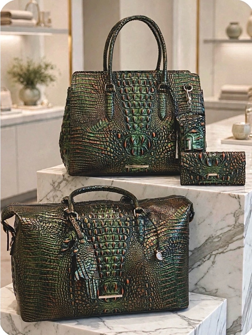 5 Piece BRAHMIN Samba Croc Bag/Wallet/Weekender/Eyeglass Case/Luggage Tag NWT